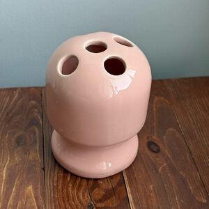 Pink Ceramic Toothbrush Holder w/ Rubber Stopper Vintage Bathroom Decor
